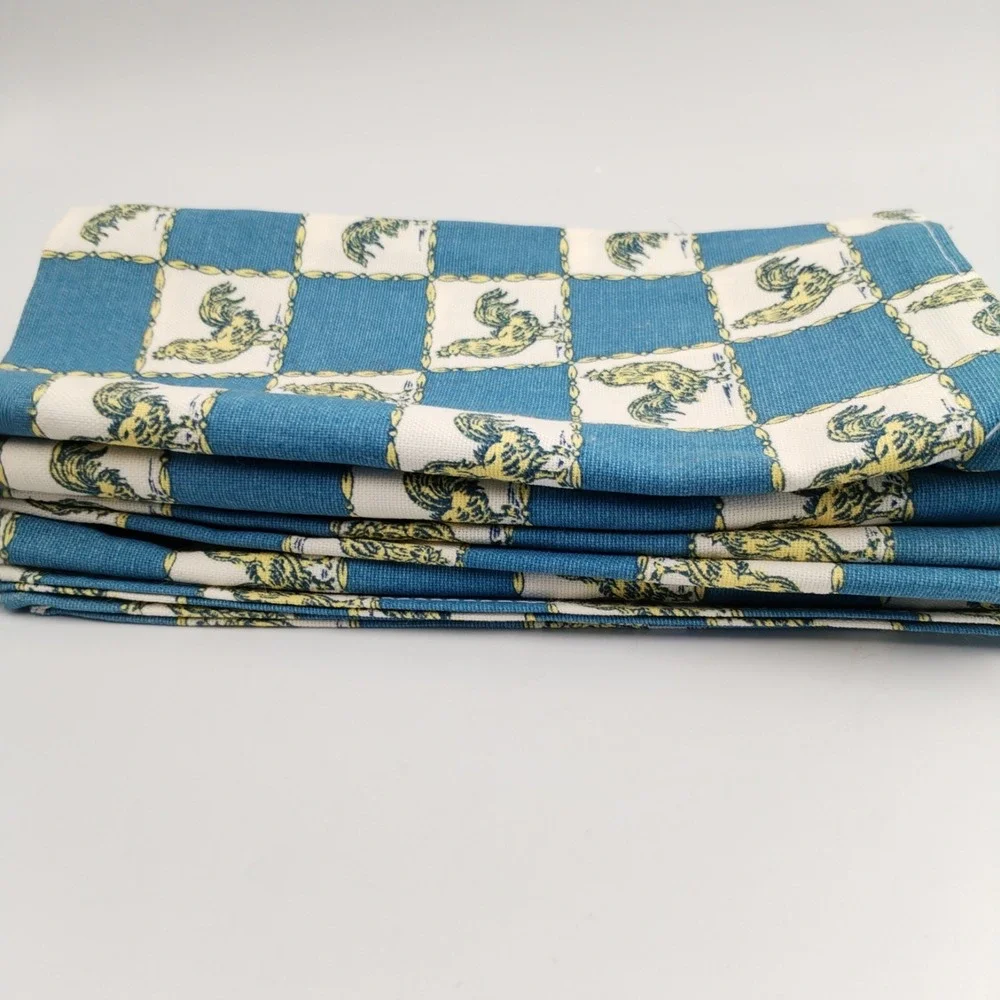 Waverly Rooster Cloth Napkins Set of‎ 4 Blue Yellow Checkerboard Farmhouse 20